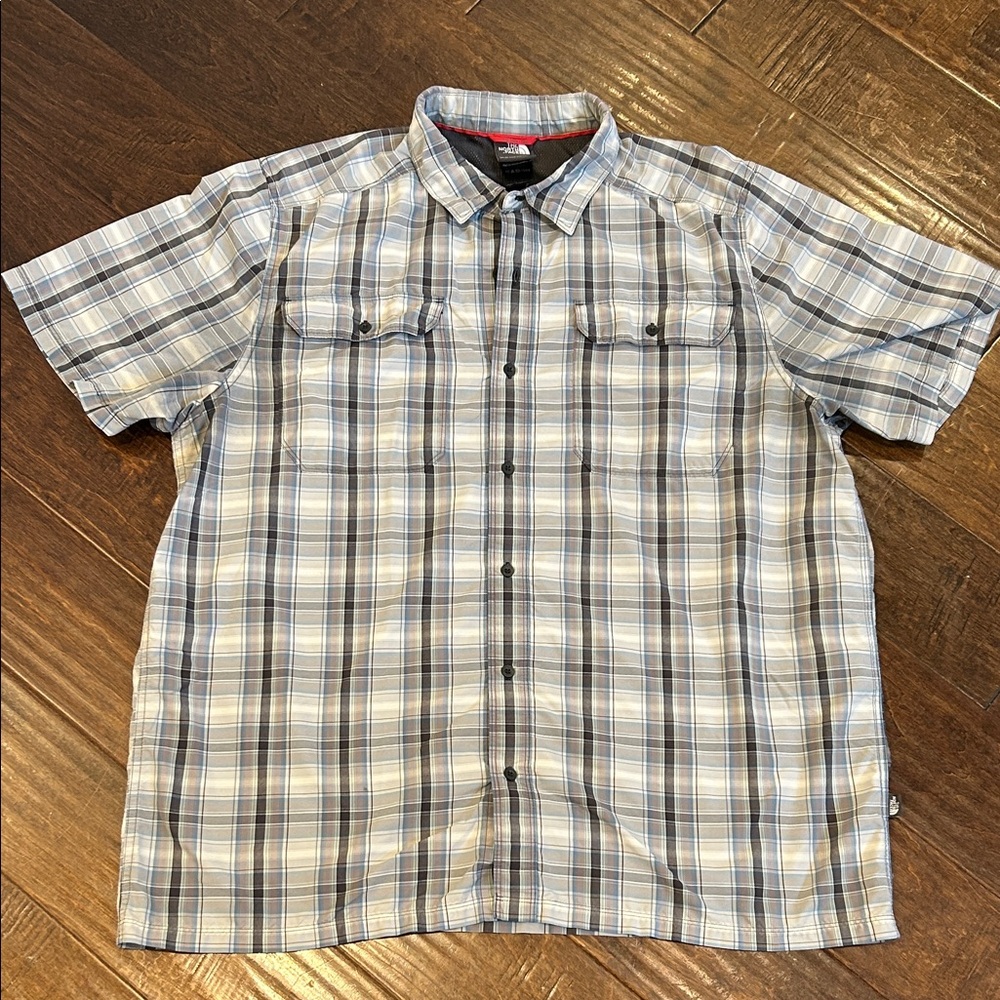 The North Face Blue and Gray Plaid Button Down Shirt